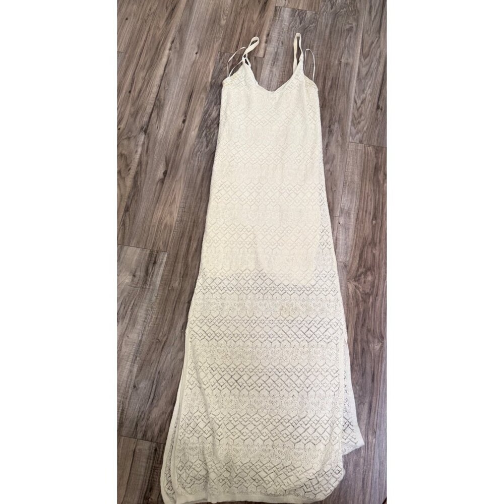 Stradivarius Intricate Knit Maxi Dress lined S adjustable straps coquette beach